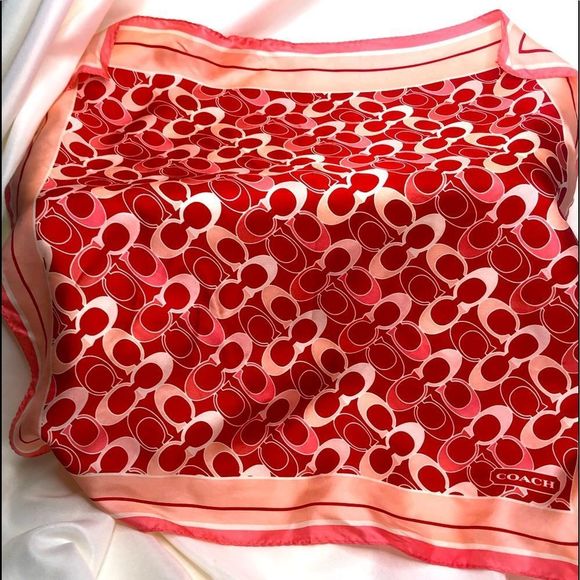 Coach Accessories - Red and white Coach Signature Silk Scarf